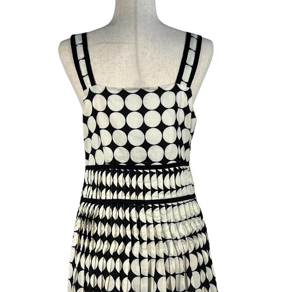 DIMRI SLEEVELESS POLKA DOT SQUARE NECK EMPIRE WAIST DRESS IVORY/BLACK MEDIUM NWT - Picture 9 of 16